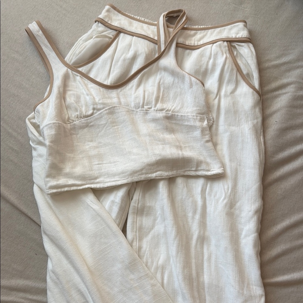 Cream Two-Piece Set with Tan Trim